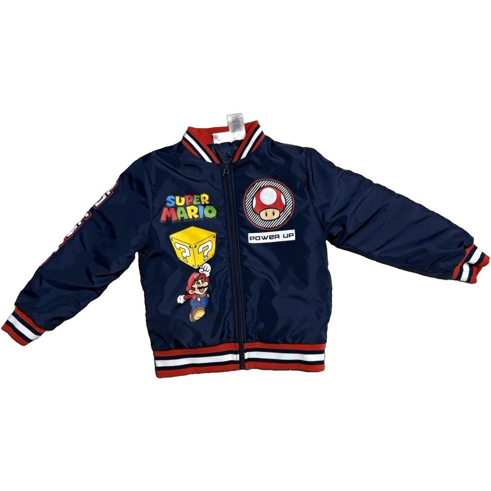 Super Mario Unisex Kids Navy Varsity Jacket Full Zip Graphic Print